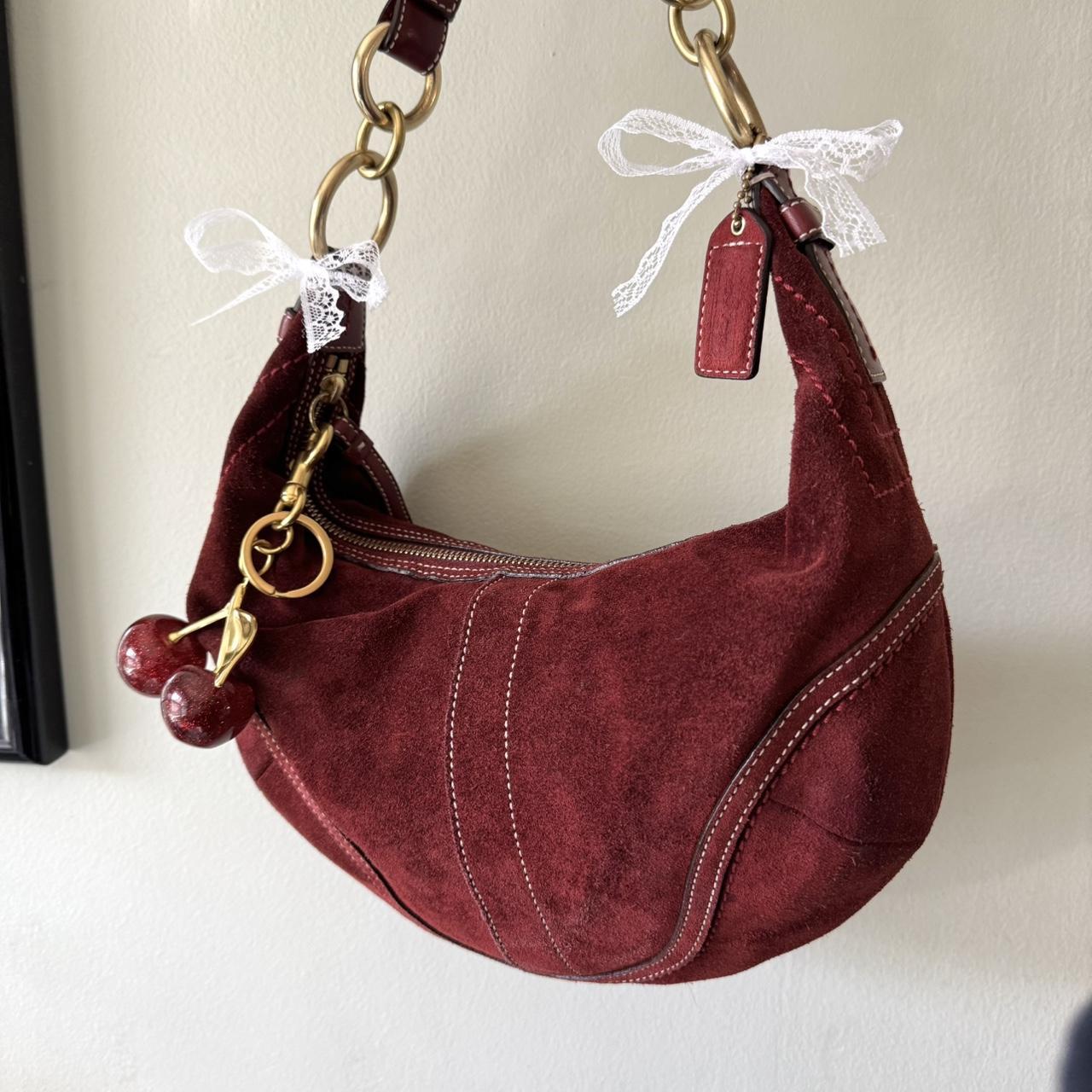 Rare Vintage Y2K Coach Burgundy Suede Hobo Bag