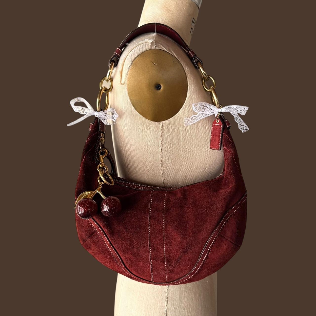 Rare Vintage Y2K Coach Burgundy Suede Hobo Bag