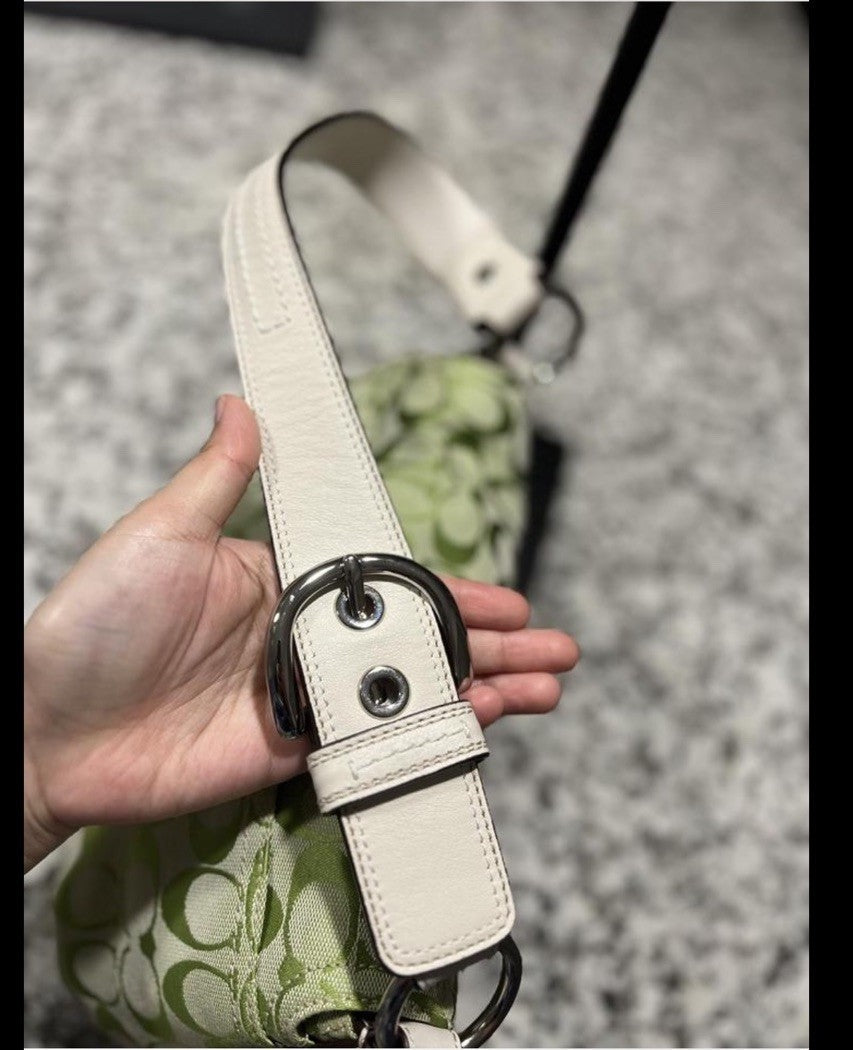 Coach Soho Shoulder Bag – Lime Green Canvas & Leather 💚