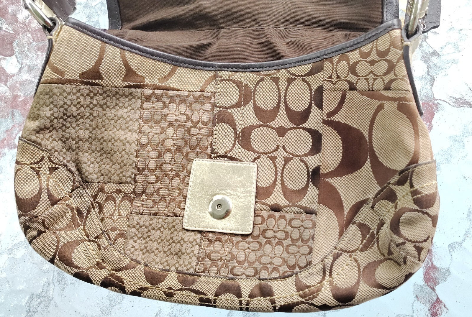 Vintage Coach Patchwork Soho Bag – Signature C + Gold Lame ✨