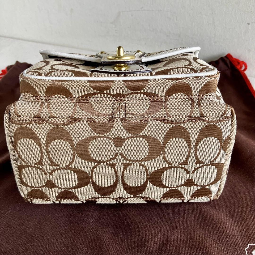 COACH Signature Legacy Flap Handbag – Brown & White Canvas Leather