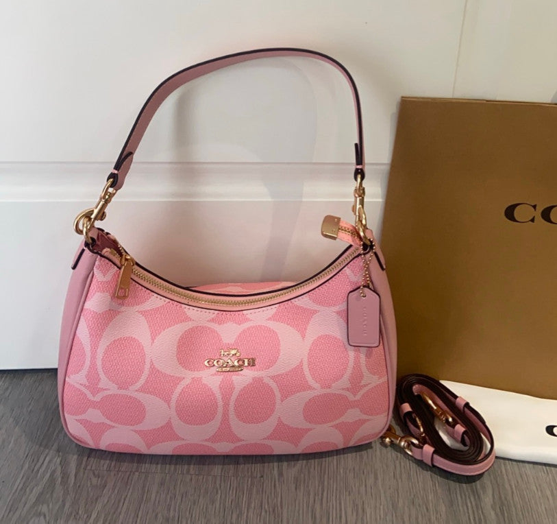 Coach Teri Hobo Bag – Powder Pink Canvas & Leather 🌸
