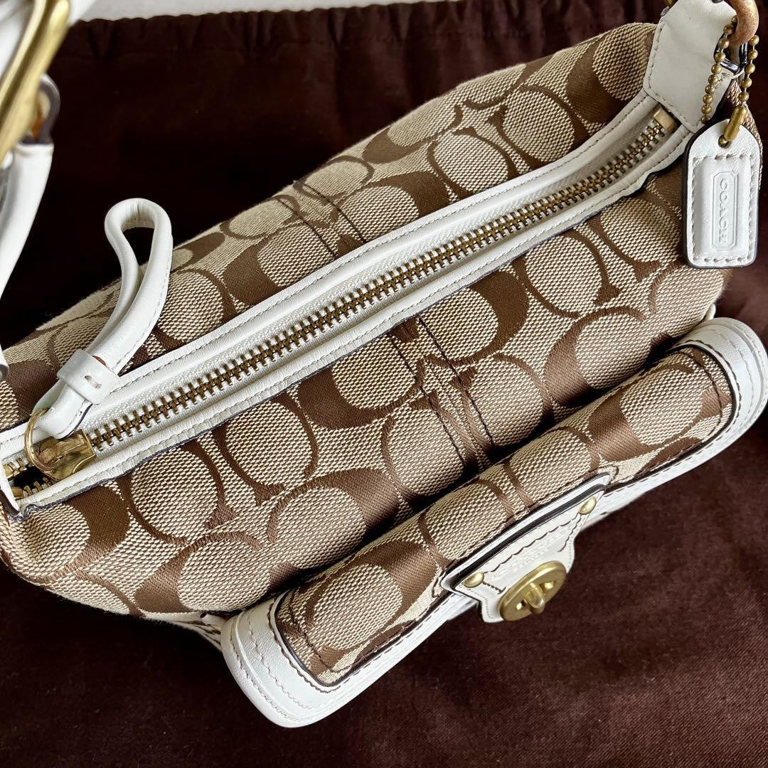 COACH Signature Legacy Flap Handbag – Brown & White Canvas Leather