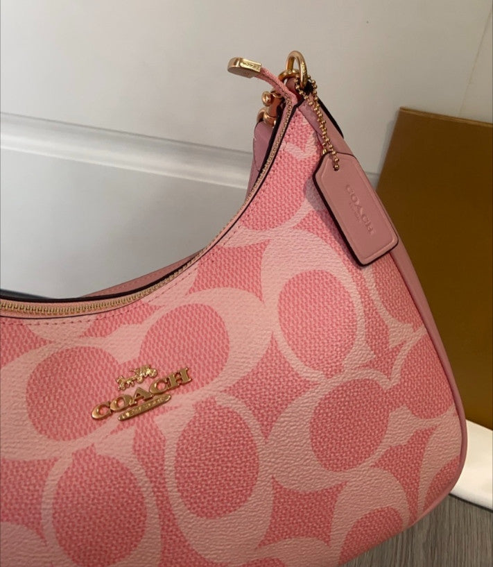 Coach Teri Hobo Bag – Powder Pink Canvas & Leather 🌸