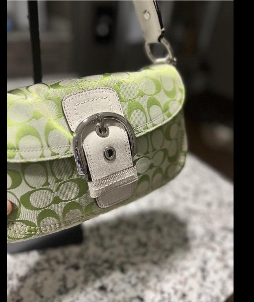 Coach Soho Shoulder Bag – Lime Green Canvas & Leather 💚