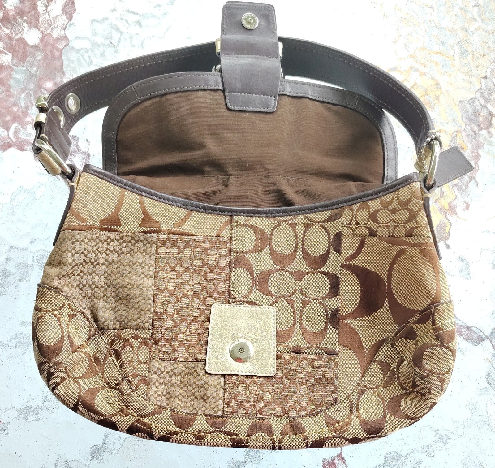 Vintage Coach Patchwork Soho Bag – Signature C + Gold Lame ✨