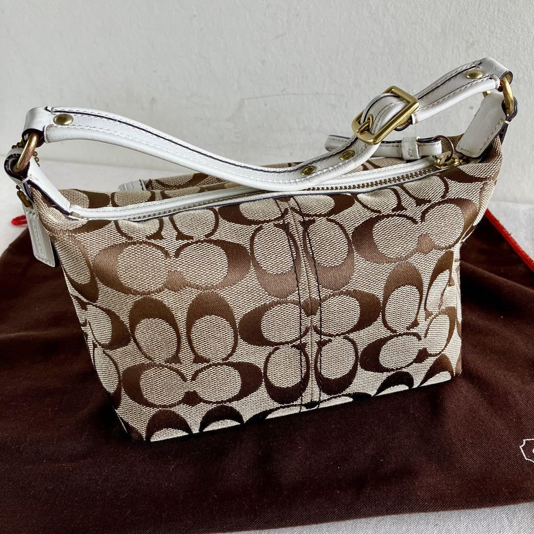 COACH Signature Legacy Flap Handbag – Brown & White Canvas Leather