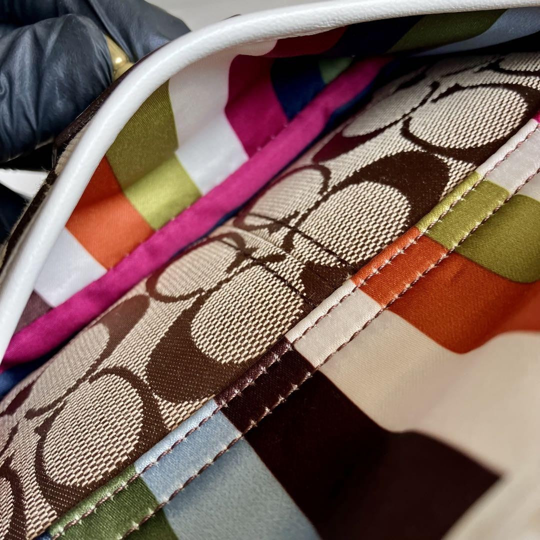 COACH Signature Legacy Flap Handbag – Brown & White Canvas Leather