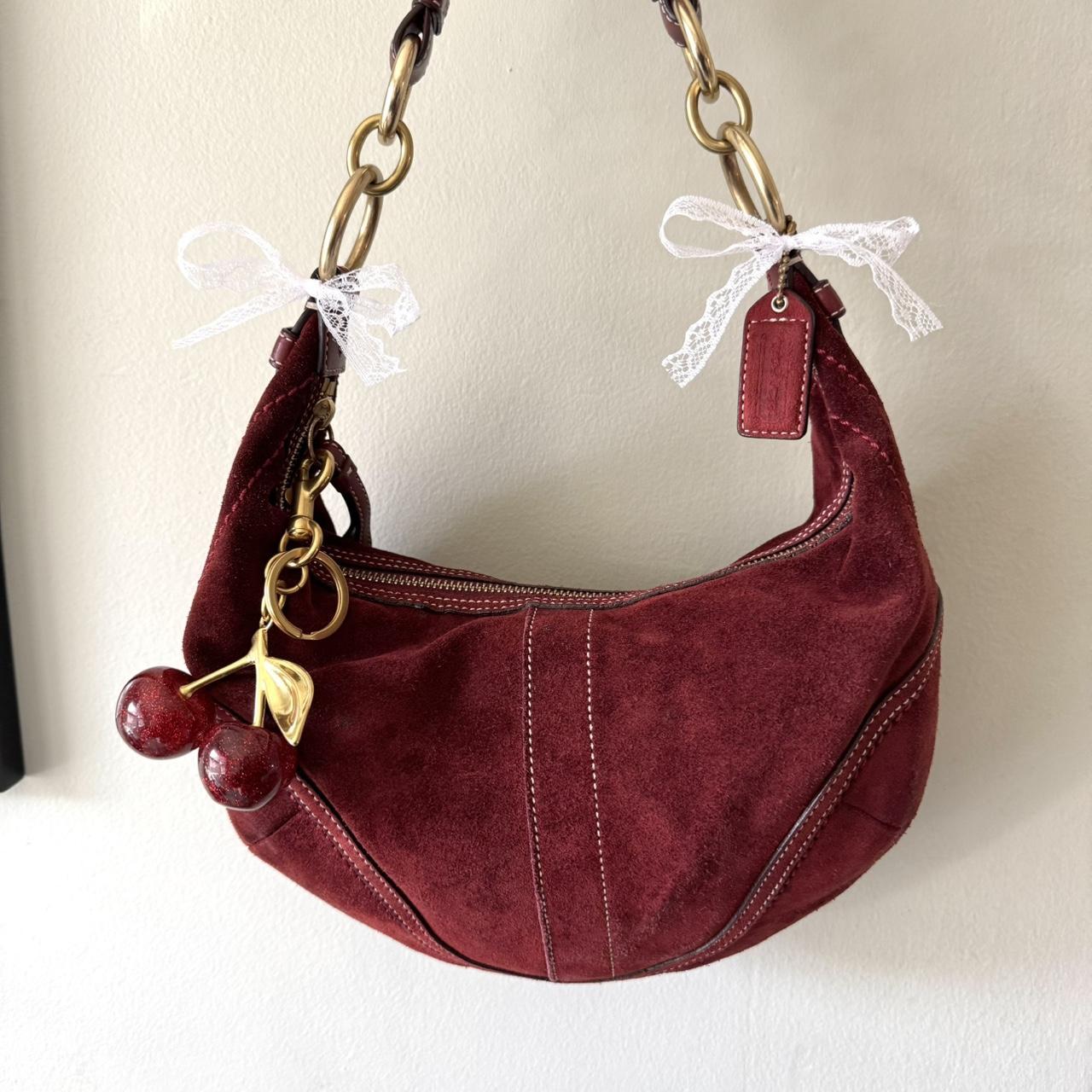 Rare Vintage Y2K Coach Burgundy Suede Hobo Bag