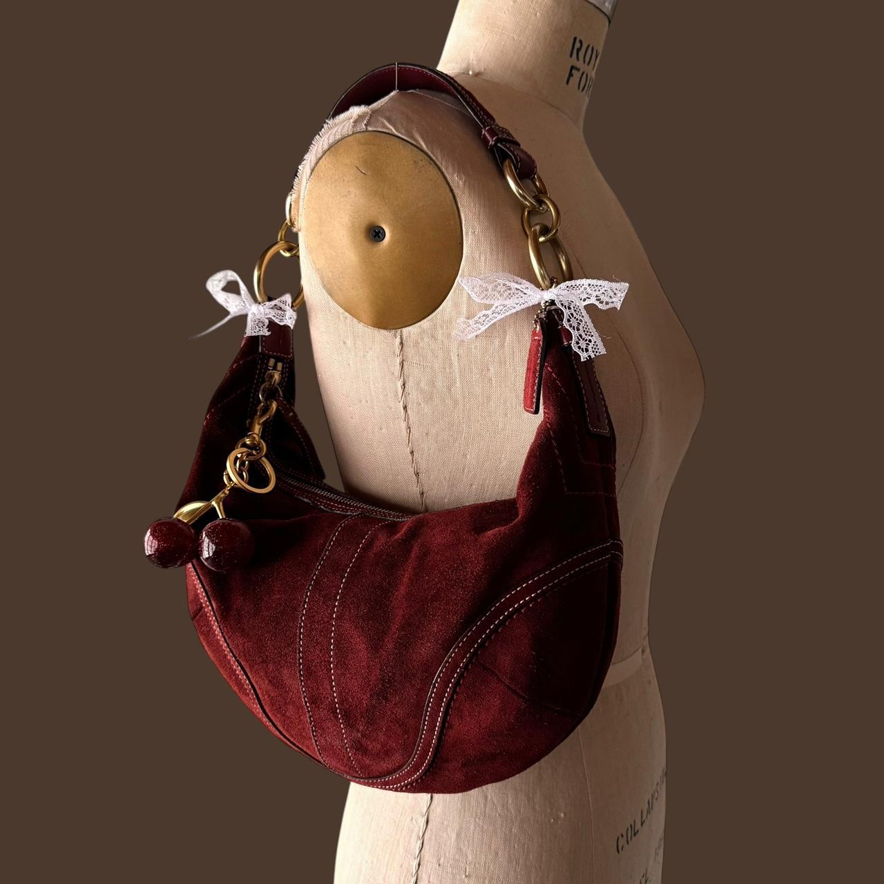 Rare Vintage Y2K Coach Burgundy Suede Hobo Bag