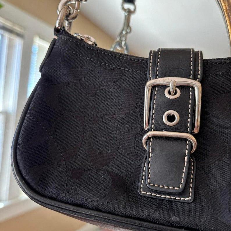 Vintage COACH Demi 6362 Hampton Signature Shoulder Bag – Black (2003) 👜