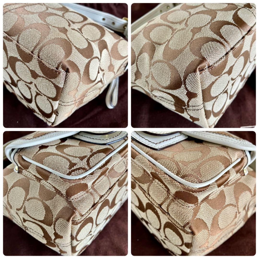 COACH Signature Legacy Flap Handbag – Brown & White Canvas Leather