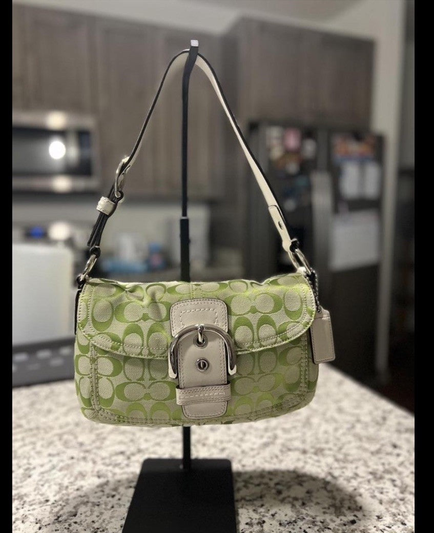 Coach Soho Shoulder Bag – Lime Green Canvas & Leather 💚