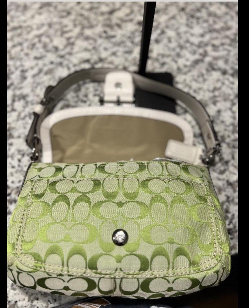Coach Soho Shoulder Bag – Lime Green Canvas & Leather 💚