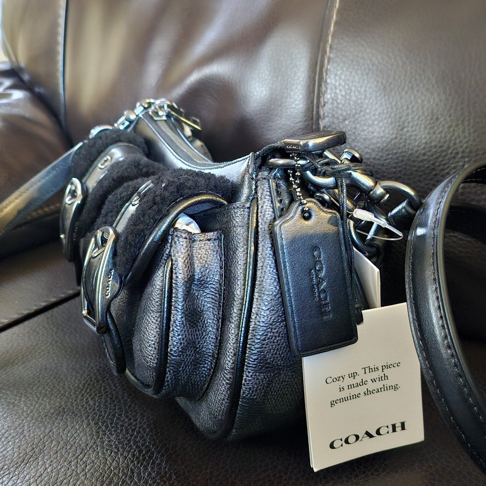 Coach Ashton Bag – Charcoal Shearling & Leather 🖤