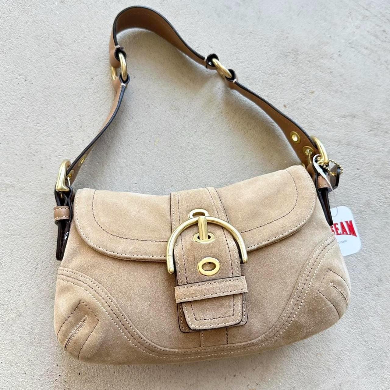Vintage Y2K Coach Tan Suede Mini Soho Shoulder Bag 👜✨