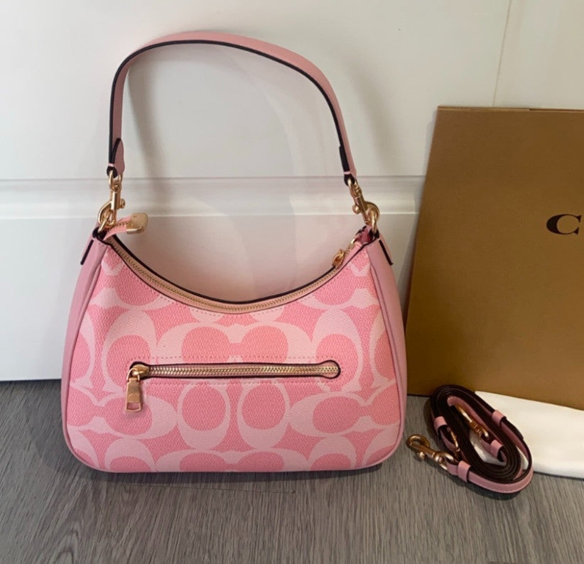 Coach Teri Hobo Bag – Powder Pink Canvas & Leather 🌸
