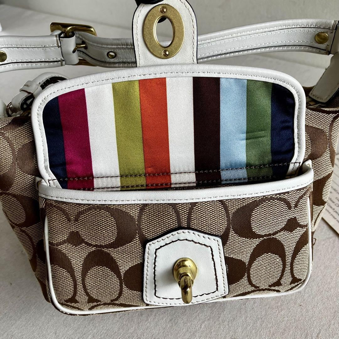 COACH Signature Legacy Flap Handbag – Brown & White Canvas Leather