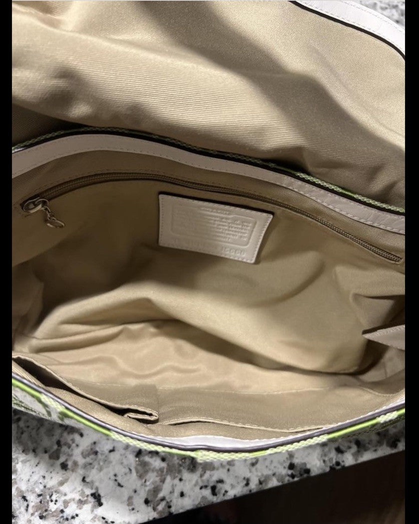 Coach Soho Shoulder Bag – Lime Green Canvas & Leather 💚