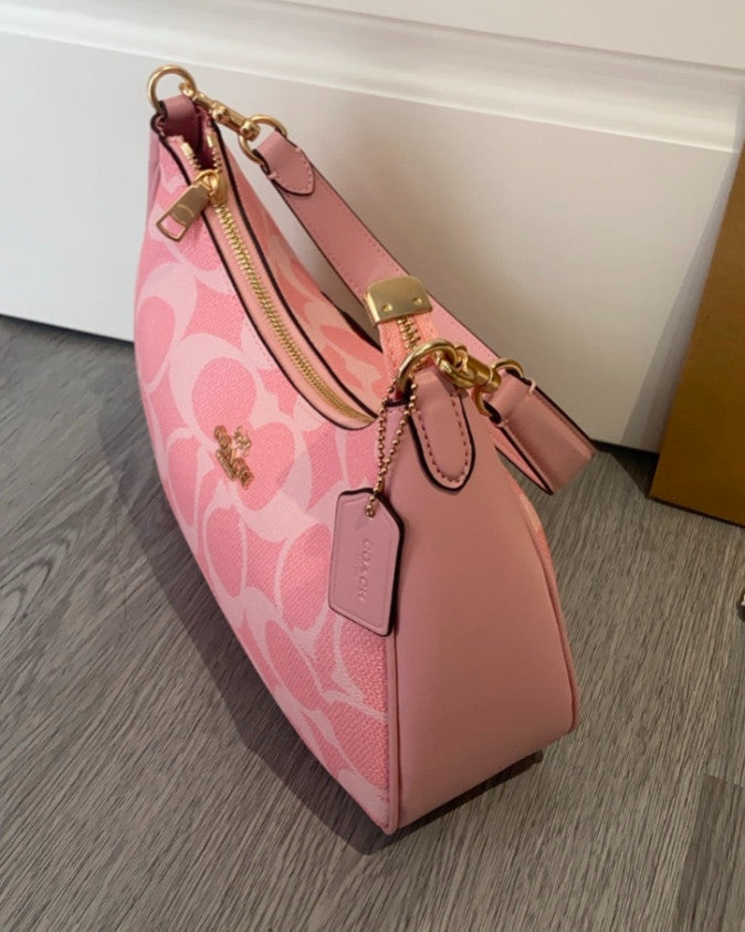 Coach Teri Hobo Bag – Powder Pink Canvas & Leather 🌸