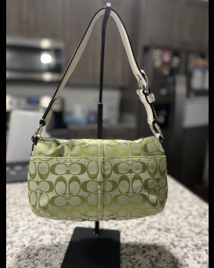 Coach Soho Shoulder Bag – Lime Green Canvas & Leather 💚