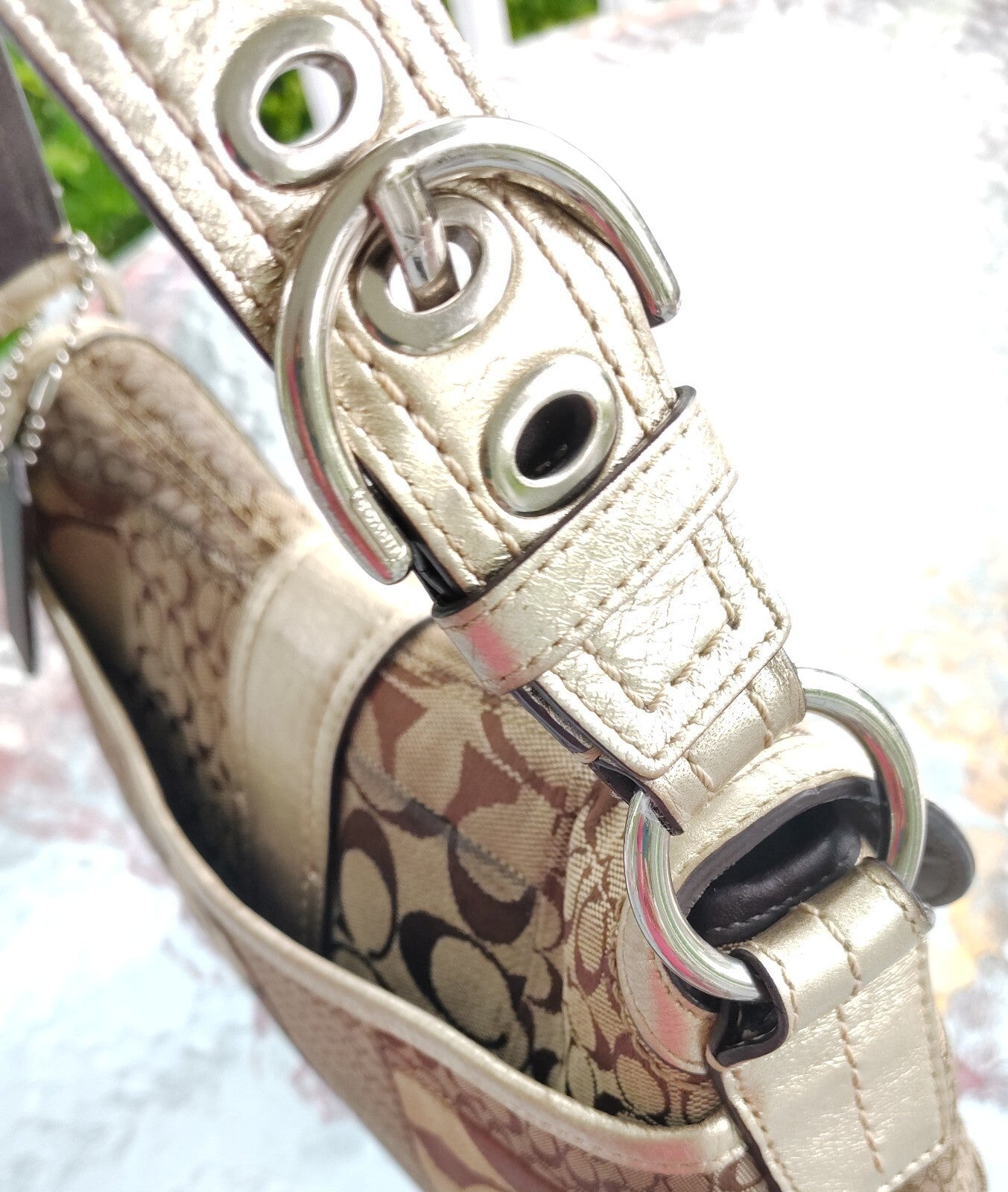 Vintage Coach Patchwork Soho Bag – Signature C + Gold Lame ✨