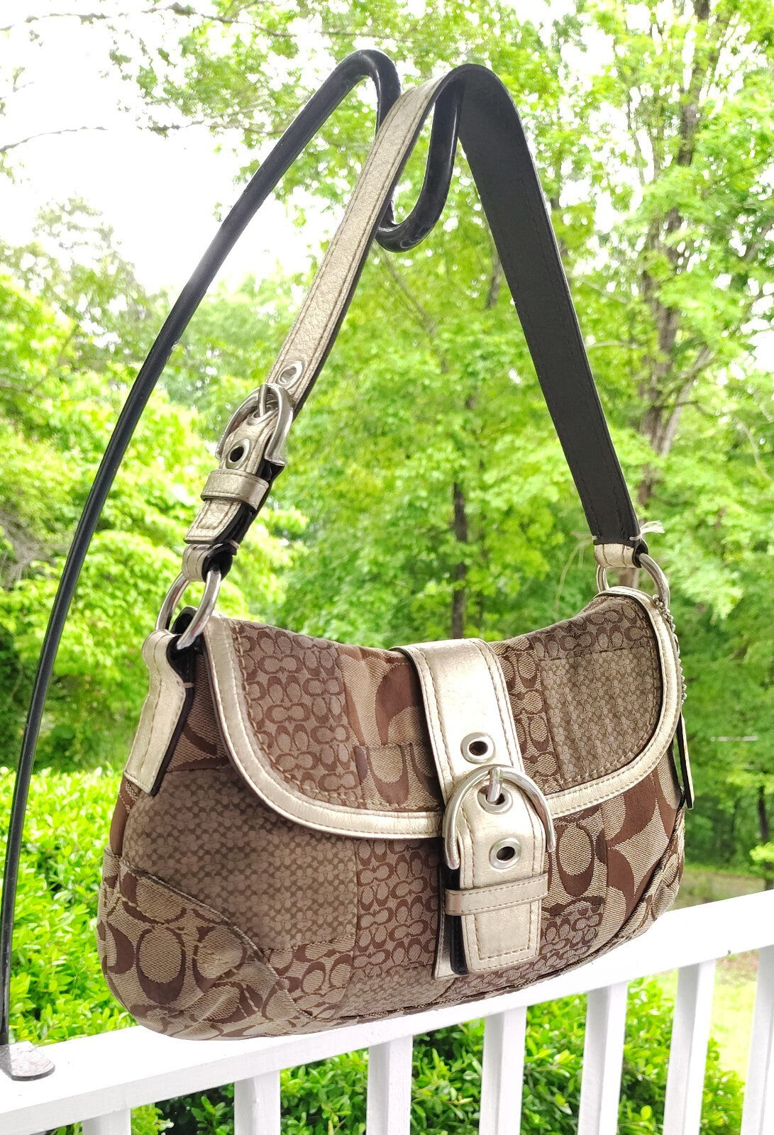 Vintage Coach Patchwork Soho Bag – Signature C + Gold Lame ✨